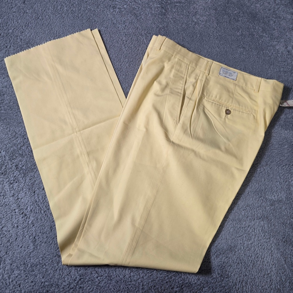 Asher Mens 35 Trousers Yellow Vintage Made in USA Straight Leg Cotton Blend